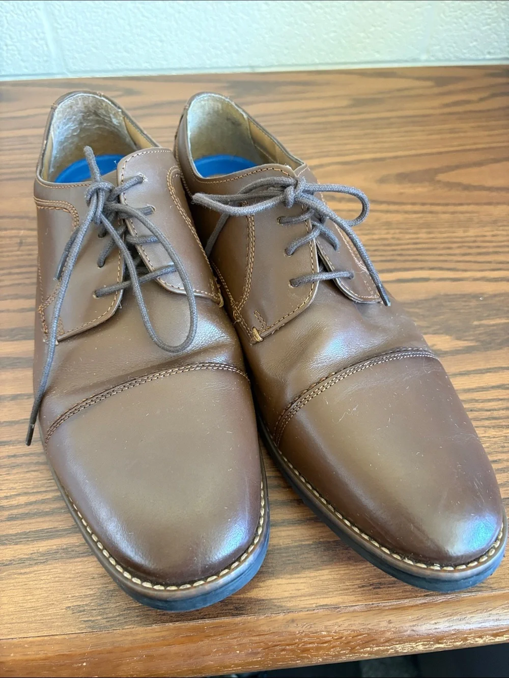 Nunn Bush Tan-Brown Leather Lace-Up Oxfords